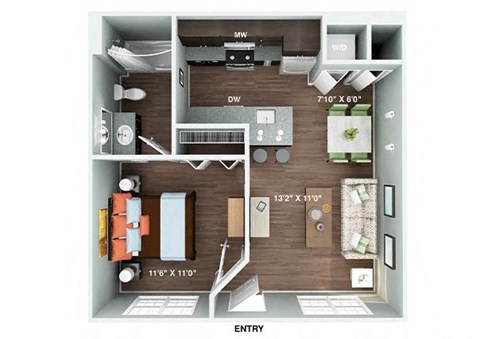 Beaufort Classic 1 bedroom 1 bathroom Floor Plan A at Fortress Grove, Murfreesboro